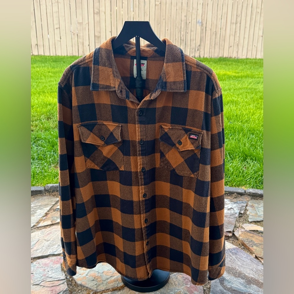 Dickies Orange and Black Plaid Shirt